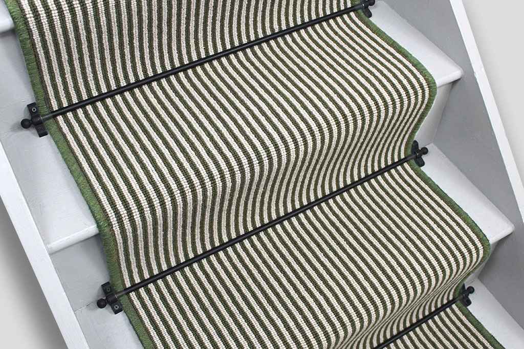 Deco Collection Green Striped Stair Runner